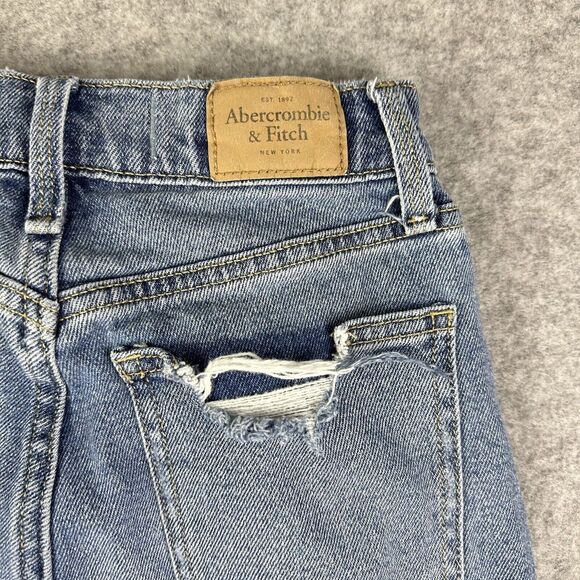 Abercrombie Fitch Mom Jeans Womens 25/0 Blue Medium Wash Destroyed Relaxed Denim - Picture 8 of 16